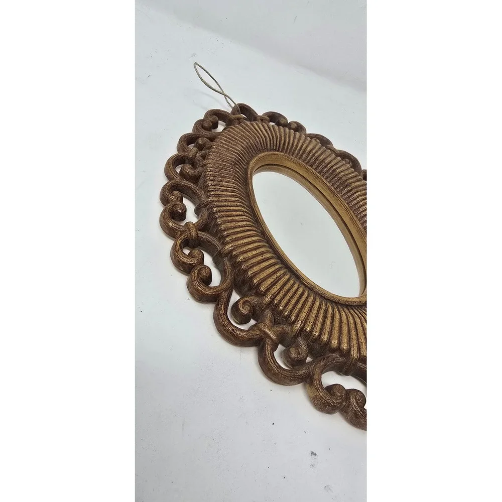 Vtg Dart Homco MCM oval mirror faux rattan wicker USA boho-chic Americana retro